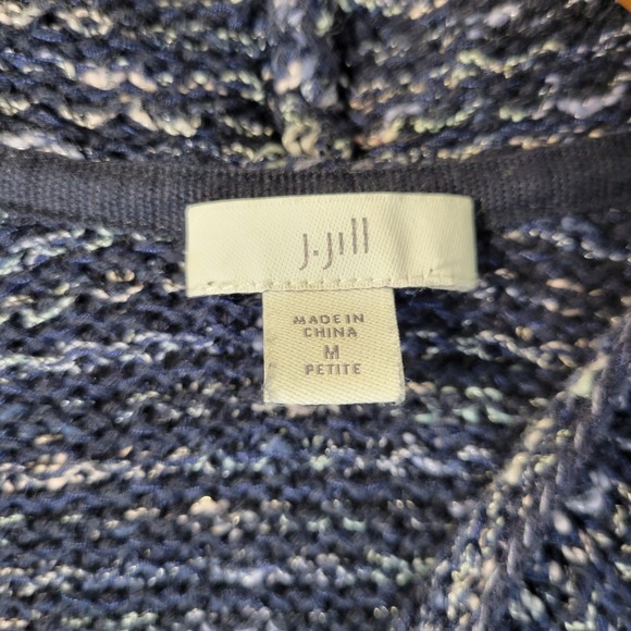 J Jill Womens M Petite Blue Marled Knit Cardigan Sweater Front Pockets Cozy - Picture 2 of 10